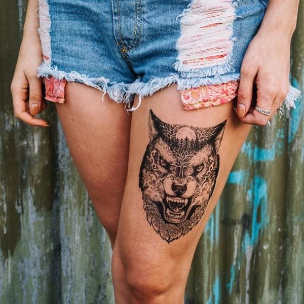 Growling Wolf - Temporary Tattoo