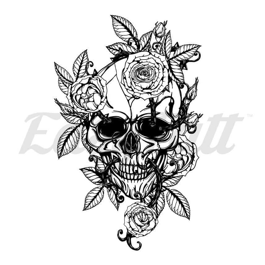 Skull and Roses - Temporary Tattoo