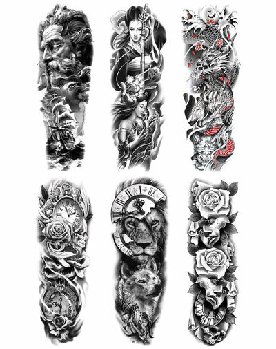 6 Full Sleeves Temporary Pack - Temporary Tattoos