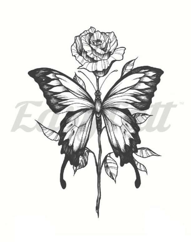 Butterfly Rose - Temporary Tattoo