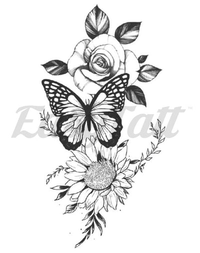 Butterfly Sunflower - Temporary Tattoo