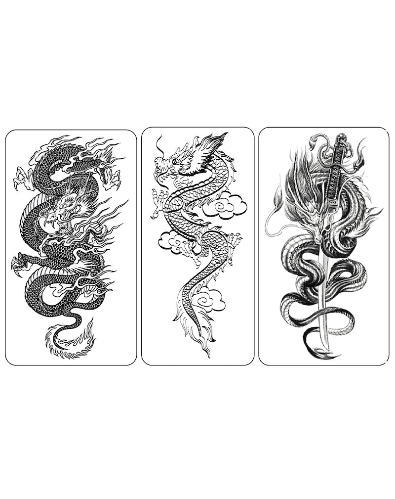 (Half Sleeves Pack) Dragon Trio 2 - Temporary Tattoos