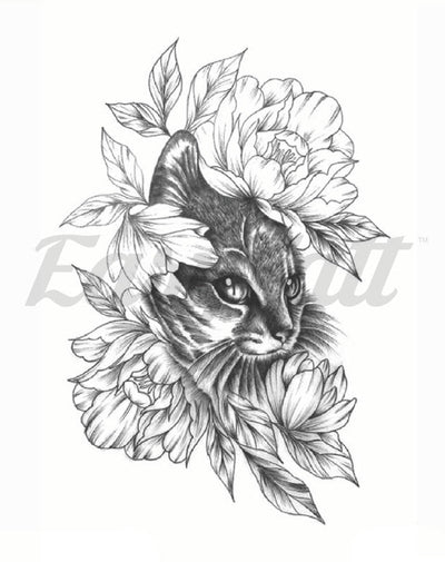Floral Cat - Temporary Tattoo