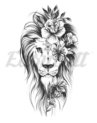 Floral Lioness - Temporary Tattoo