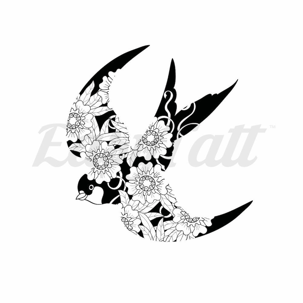 Floral Swallow - Temporary Tattoo