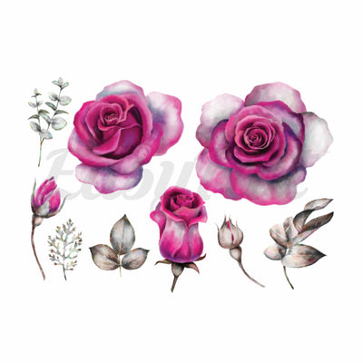 Hot Pink Roses - Temporary Tattoos