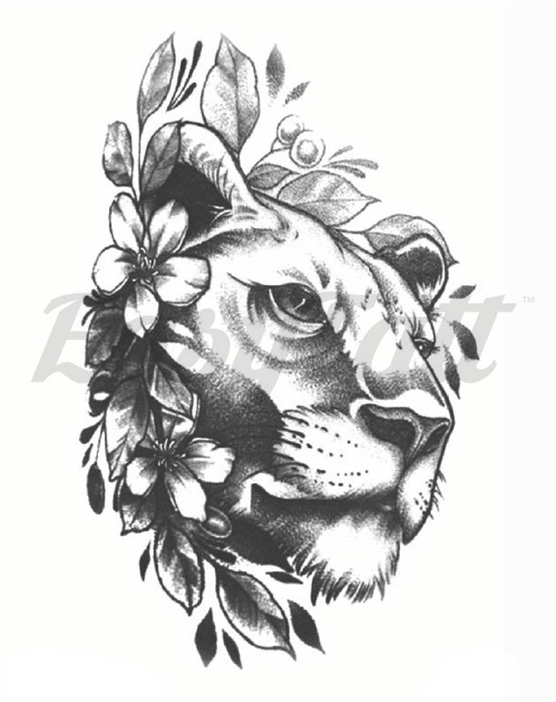Powerful Lioness - Temporary Tattoo