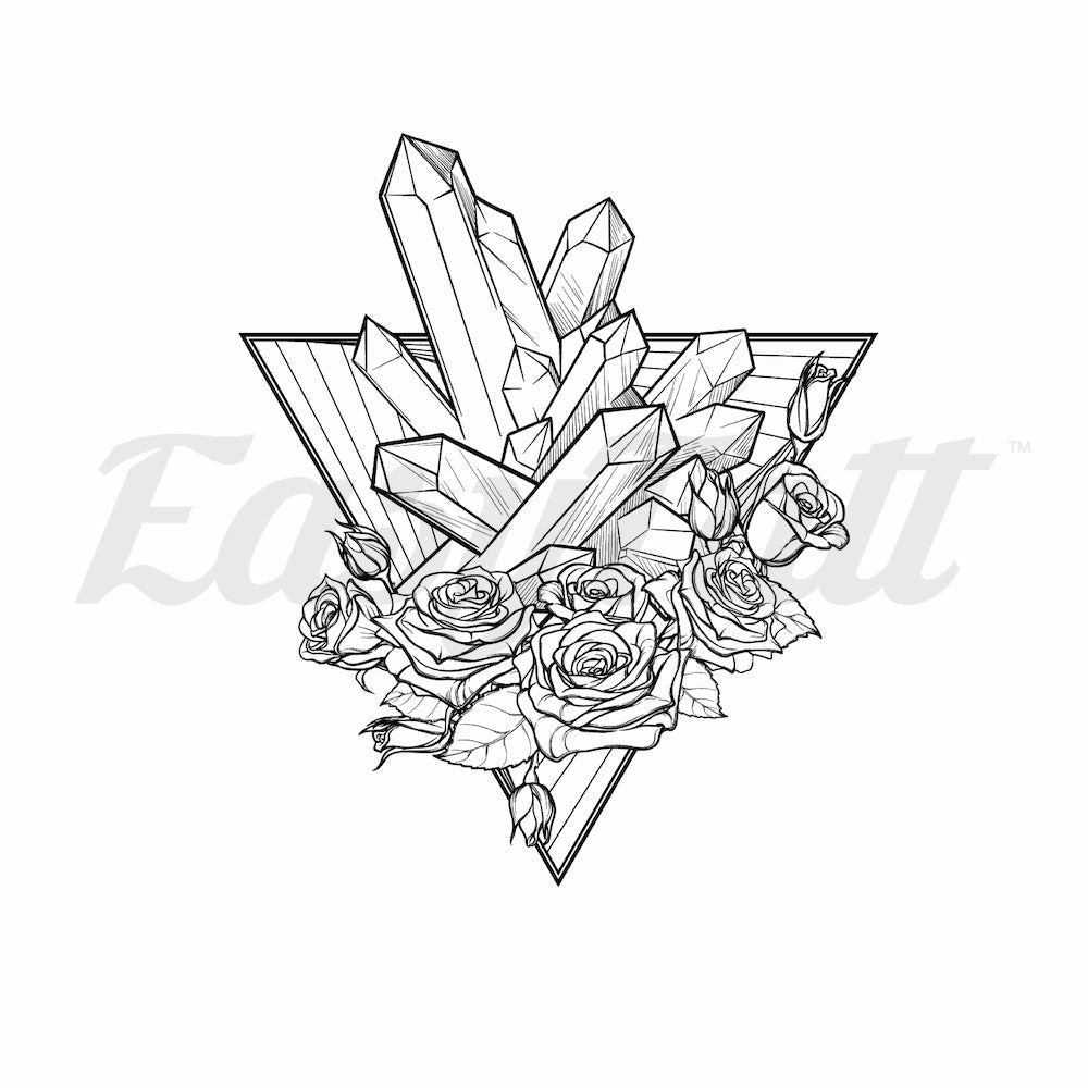 Roses and Crystals - Temporary Tattoo