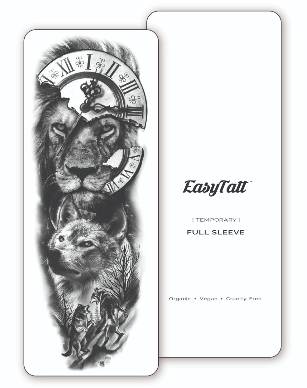 Full tattoo sleeve with lion and wolf