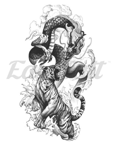 Tiger vs Dragon - Temporary Tattoo