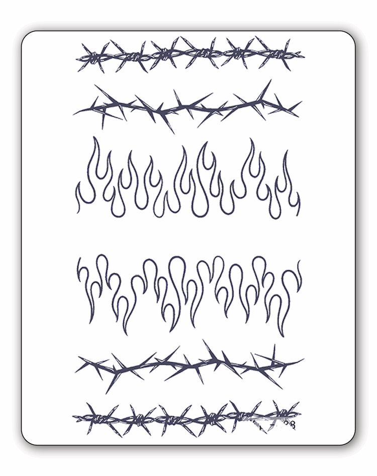 (6 Tattoos) Barbed Wire and Flames - Semi-Permanent Tattoos