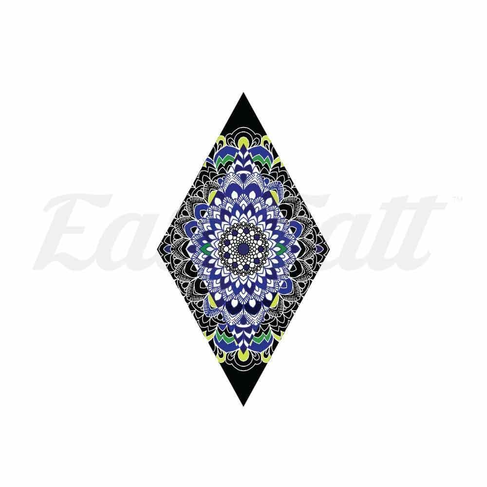 Blue Patterned Diamond - By Jen - Temporary Tattoo