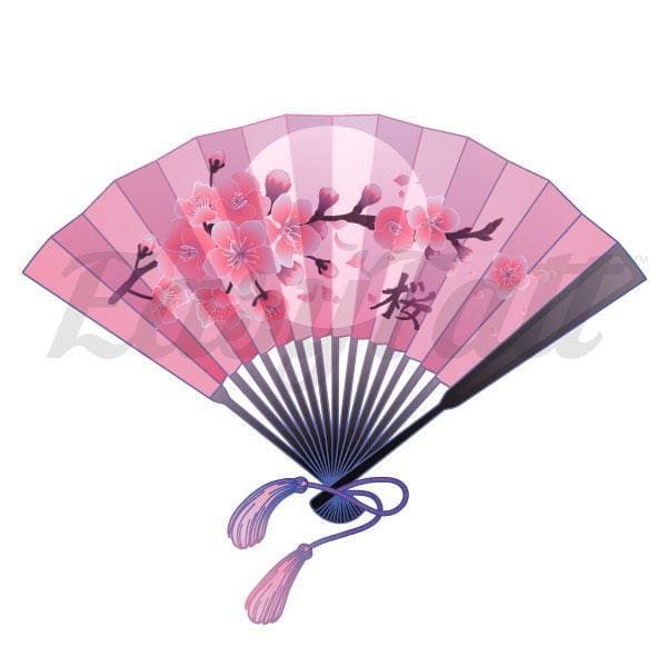Cherry Blossom Japanese Fan - Temporary Tattoo