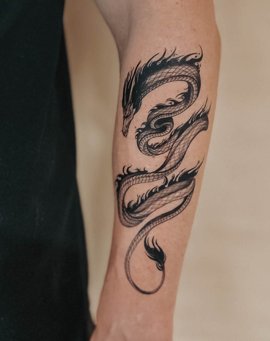 Twirling Dragon - Temporary Tattoo