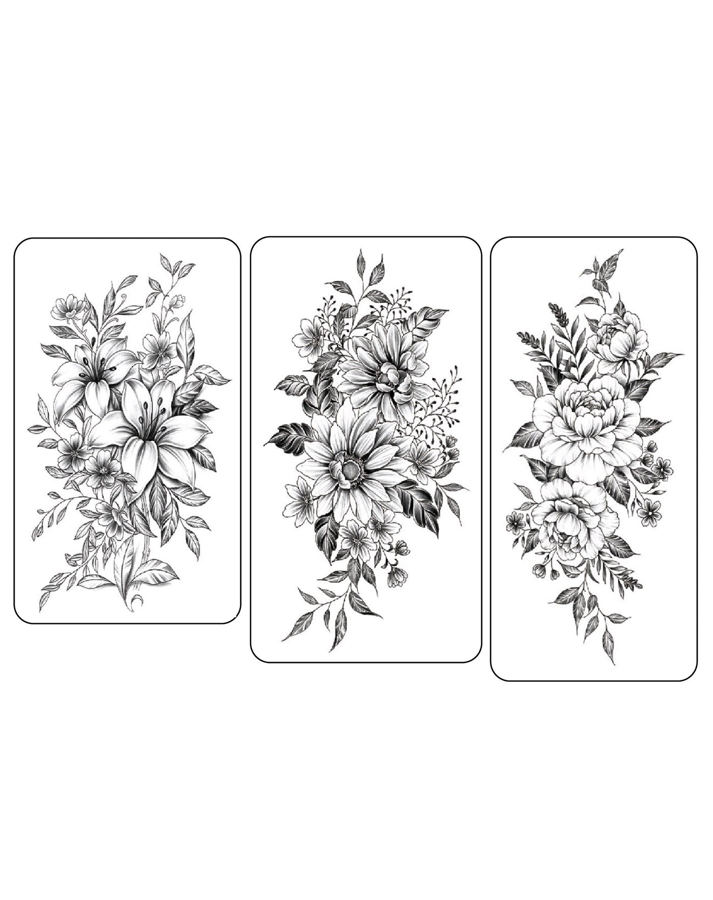 (Half Sleeves Pack) Floral Trio 2 - Temporary Tattoos