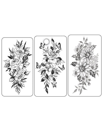 (Half Sleeves Pack) Floral Trio - Temporary Tattoos