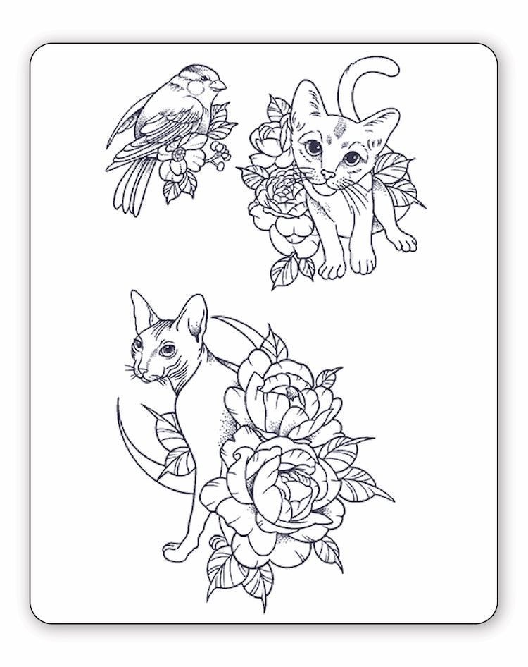 Flower Cats - Semi-Permanent Tattoos