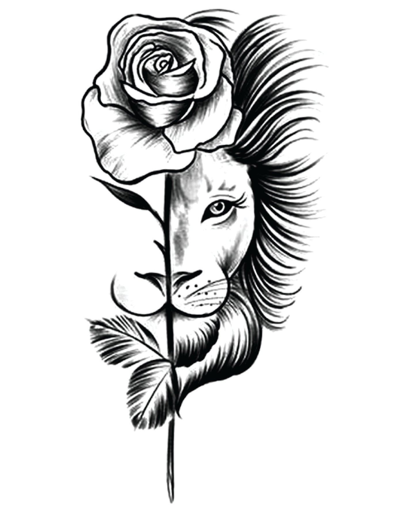 Lion Rose - Temporary Tattoo