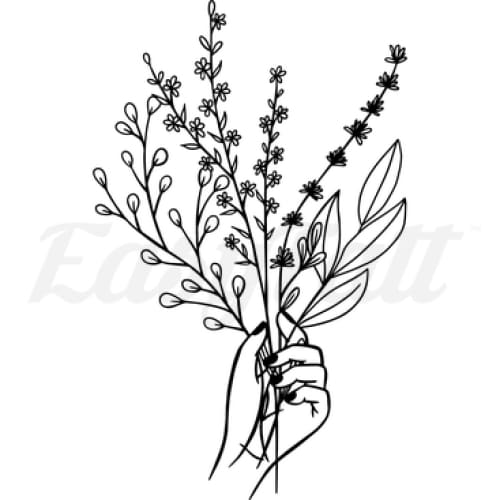Hand With Flowers - Temporary Tattoo