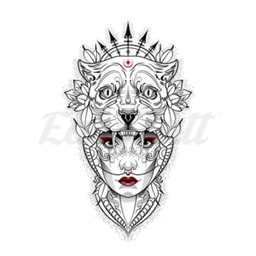 Lion & Woman Strength - Temporary Tattoo