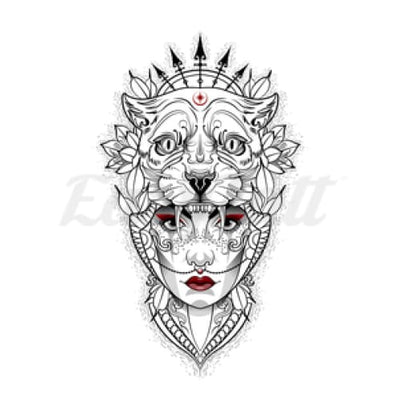 Lion & Woman Strength - Temporary Tattoo
