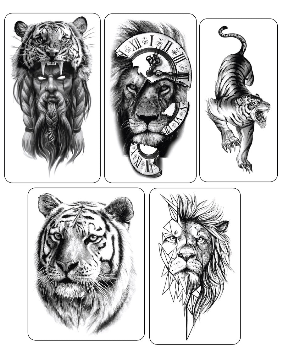 (Half Sleeves Pack) Lions and Tigers - Temporary Tattoos