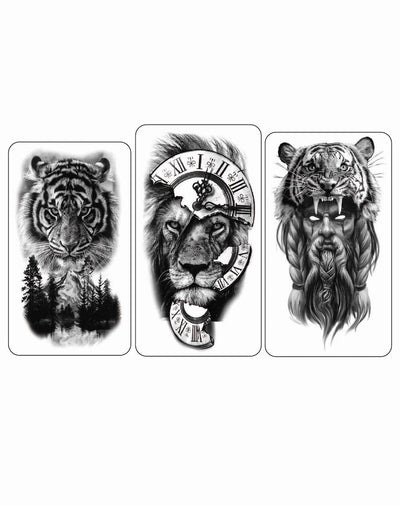 (Half Sleeves Pack) Lions and Tigers Trio - Temporary Tattoos