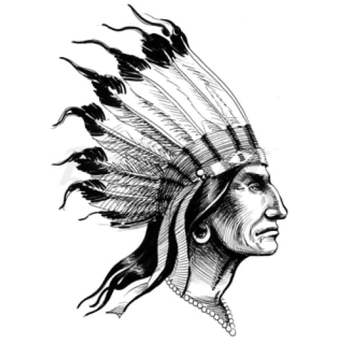 Native American with Feathered Headress - Temporary Tattoo