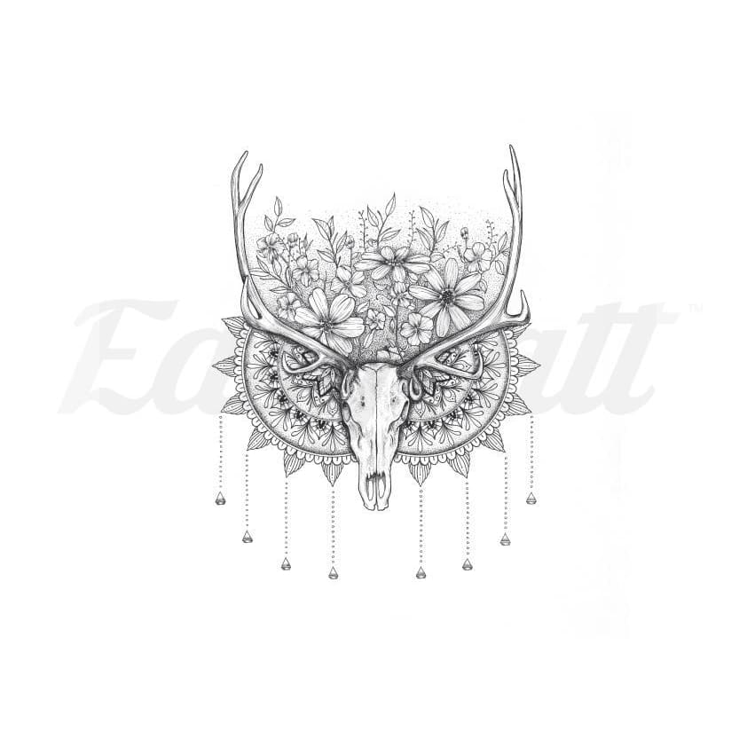 Skull and Flowers - Temporary Tattoo