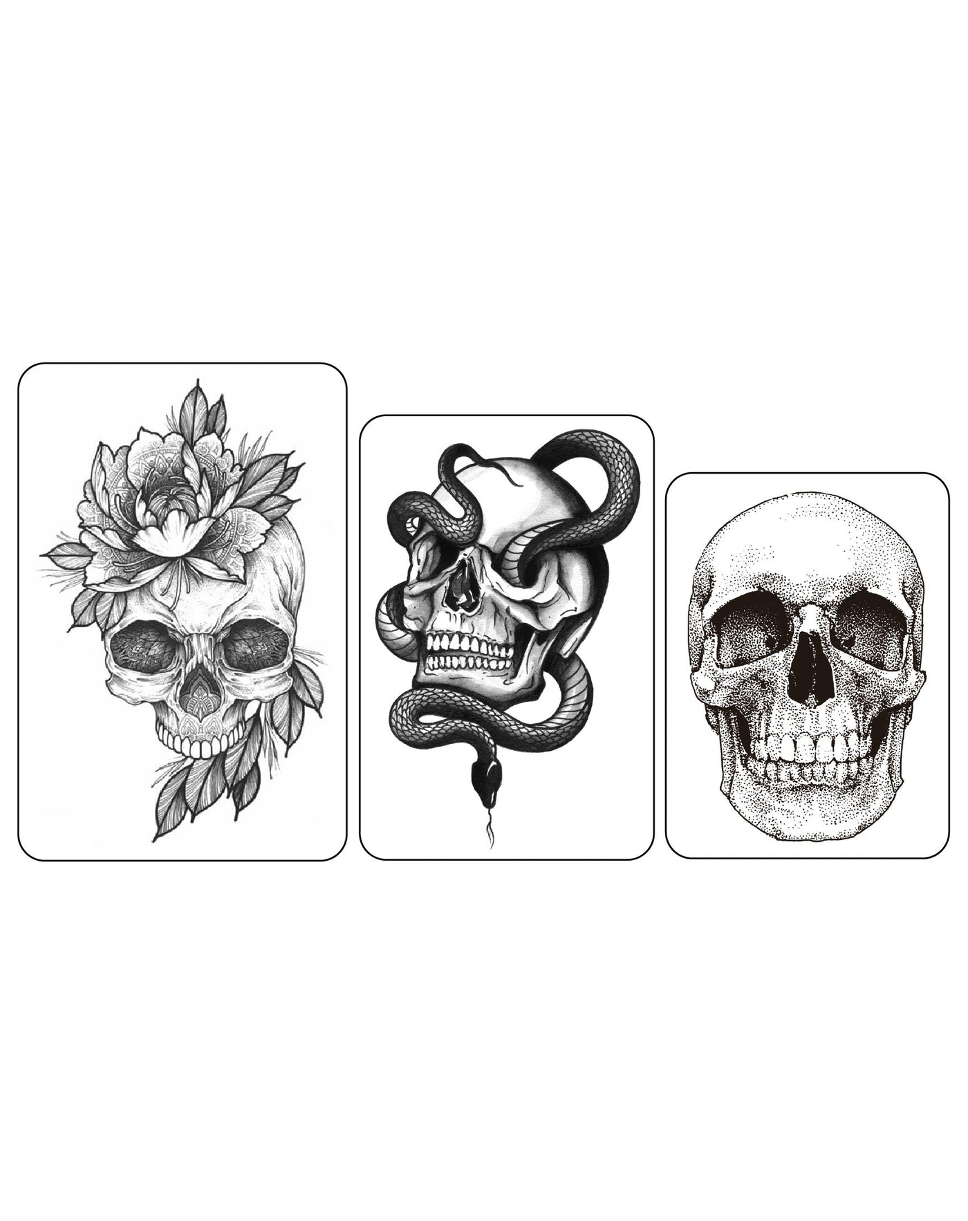 (Half Sleeves Pack) Skull Trio 2 - Temporary Tattoos