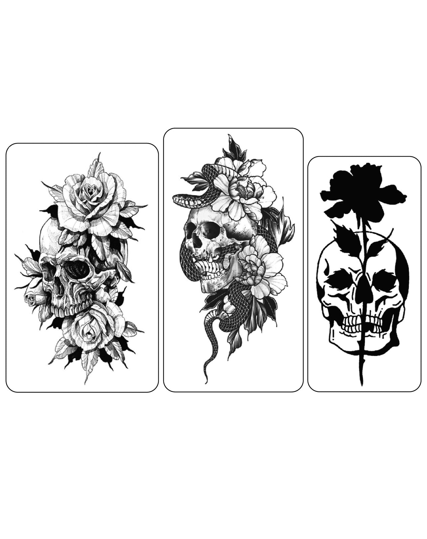 (Half Sleeves Pack) Skull Trio - Temporary Tattoos