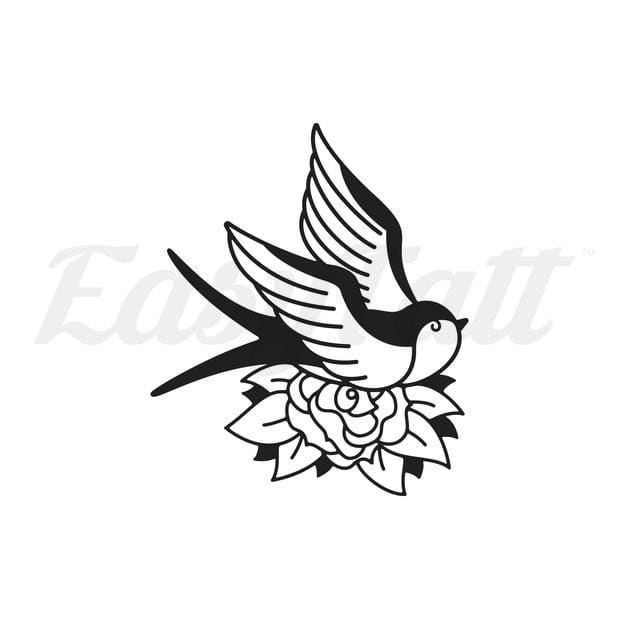 Swallow and Rose - Temporary Tattoo