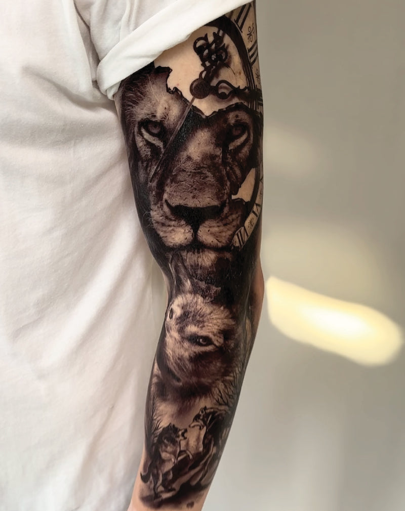 (Full Sleeve) The Lion - Temporary Tattoo