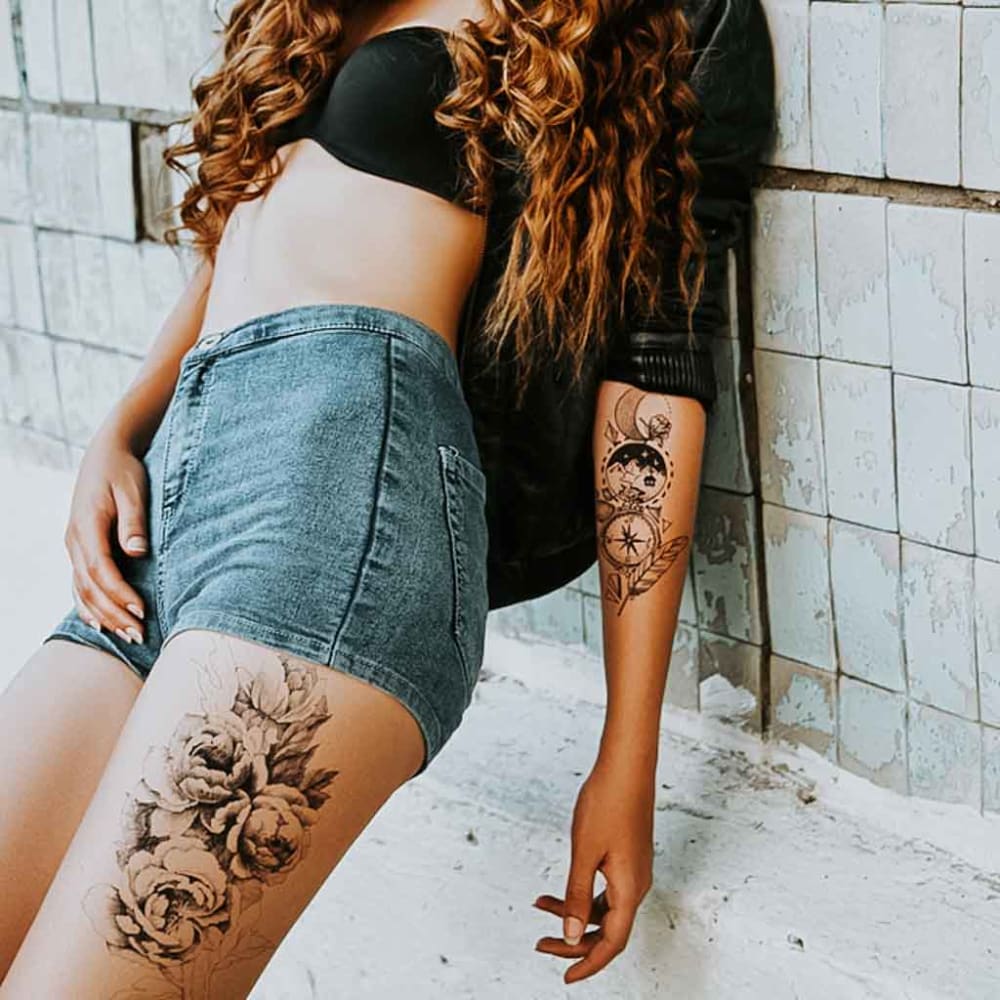 Thigh Roses - Temporary Tattoo