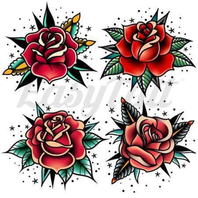 Traditional Roses - Temporary Tattoo