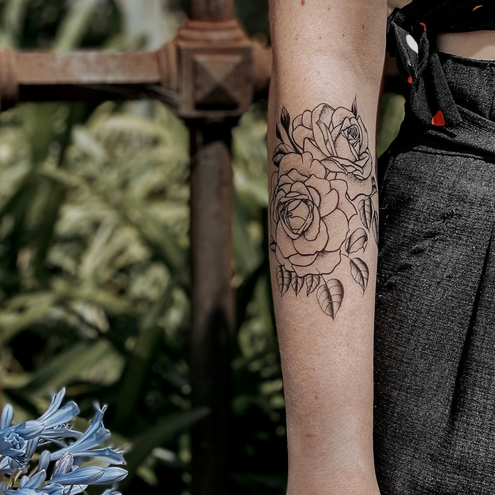 Twin Roses - Temporary Tattoo