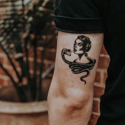 Woman with Snake - Temporary Tattoo